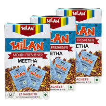 Load image into Gallery viewer, MILAN MEETHA - Mouth Freshener - Crisp, Cool & Sweet Flavour - Freshens Your Breath - No Supari - 3 Boxes (75 sachets)