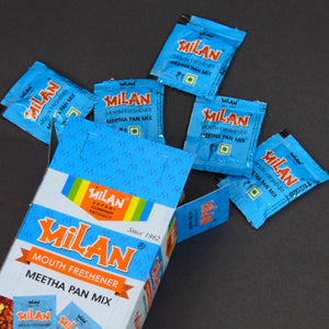 Milan Meetha - 1 Box (50 sachets) - Crisp, Cool & Sweet Taste - Cleans Your Mouth - Contains Traditional Ingredients - No Supari