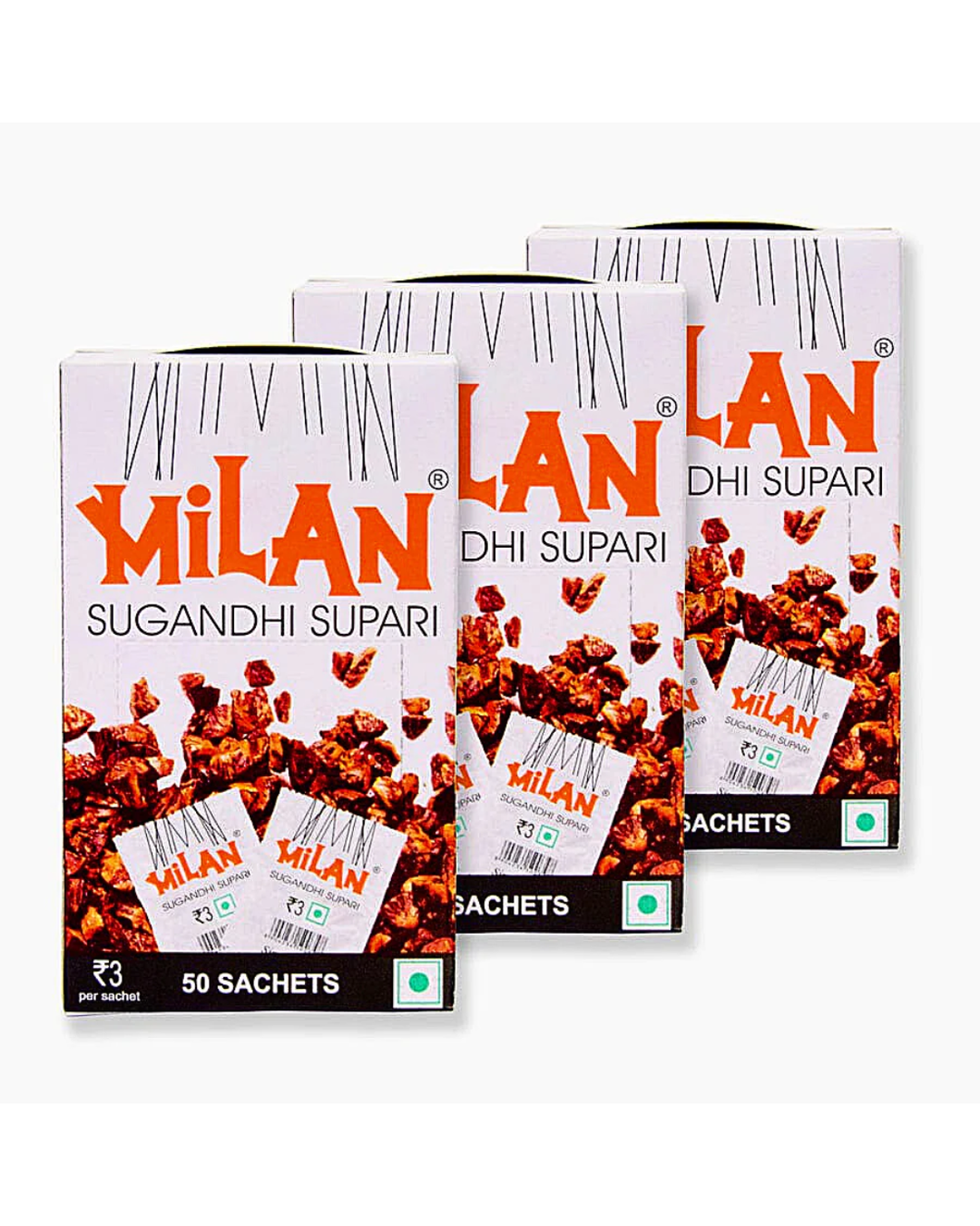 Milan Sugandhi Supari - 3 Boxes (50 sachets per box) - Original Flavour - Single Serving Sachets - Fine Quality Since 1962 - FREE SHIPPING