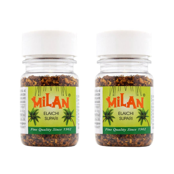 Milan Elaichi Supari - 2 Bottles (75g each) - ELAICHI FLAVOUR - Soft & Small Pieces - Easy to Chew - Free Shipping