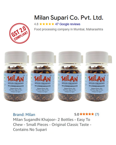 Milan Sugandhi Khajoor 75g - Easy To Chew - Small Pieces - Original Classic Taste - Contains No Supari - Pack of 4 (Free Shipping)