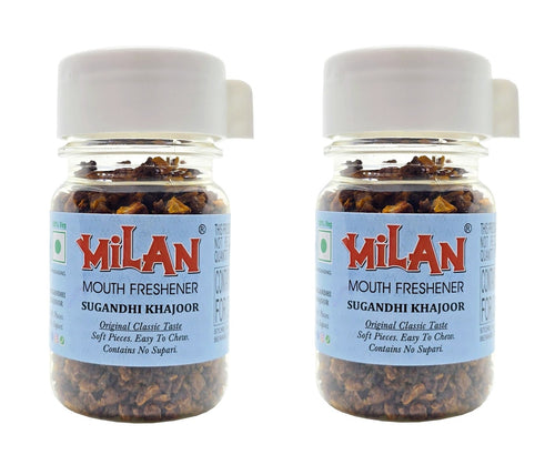 Milan Sugandhi Khajoor 75g - Easy To Chew - Small Pieces - Original Classic Taste - Contains No Supari - Pack of 2 Bottles (Free Shipping)