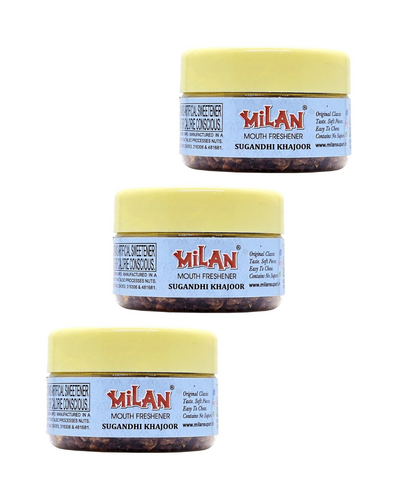 Milan Sugandhi Khajoor 30g - Easy To Chew - Small Pieces - Original Classic Taste - Contains No Supari - Pack of 3 Dibbis