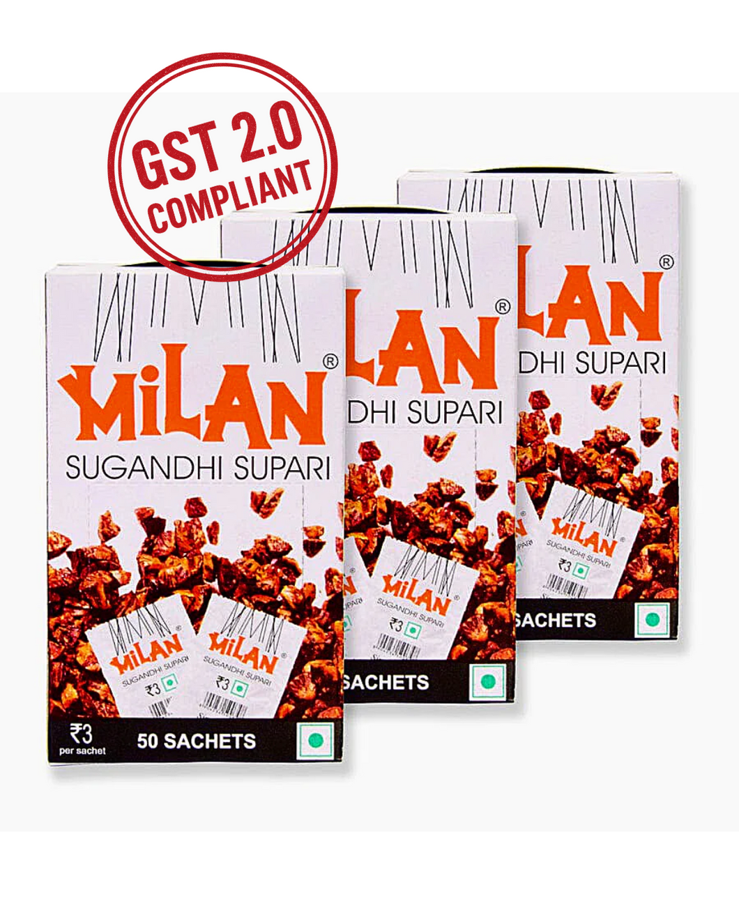 Milan Sugandhi Supari - 3 Boxes (50 sachets per box) - Original Flavour - Single Serving Sachets - Fine Quality Since 1962 - FREE SHIPPING