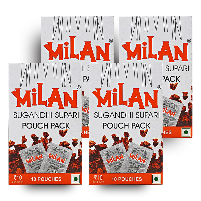 Milan Sugandhi Supari - 4 Boxes (10 Pouches / Box) - Original Classic Flavour - FREE SHIPPING  - Fine Quality Since 1962