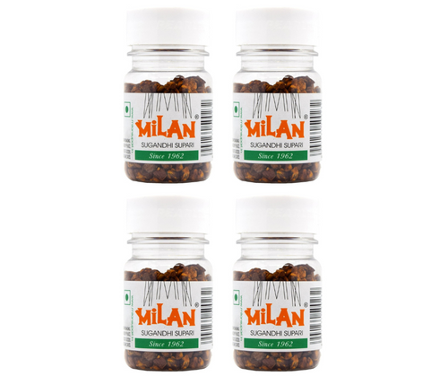 Milan Sugandhi Supari - 4 Bottles (75g each) - Original Classic Flavour - Fine Quality Since 1962 - FREE SHIPPING
