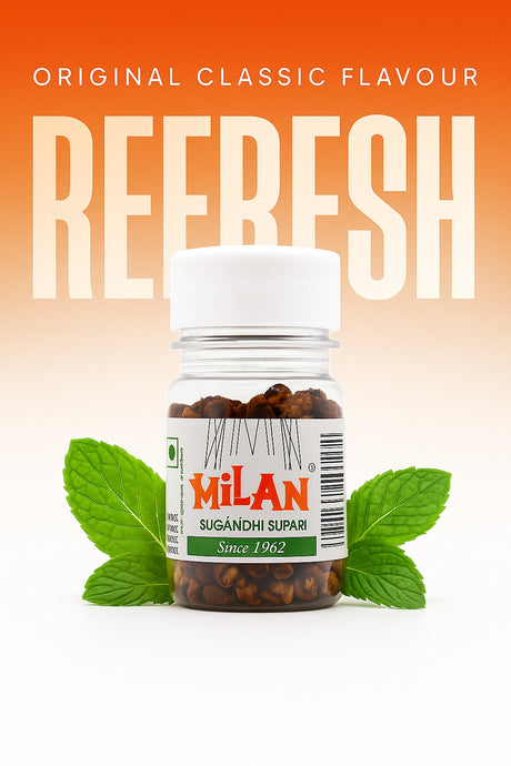 Milan Sugandhi Supari - 4 Bottles (75g each) - Original Classic Flavour - Fine Quality Since 1962 - FREE SHIPPING