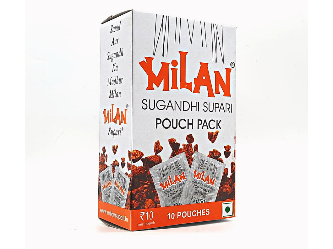 Milan Sugandhi Supari - 1 Box (10 Pouches) - Original Classic Flavour  - Fine Quality Since 1962