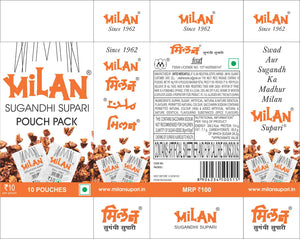 Milan Sugandhi Supari - 3 Boxes (10 Pouches / Box) - Original Classic Flavour  - Fine Quality Since 1962