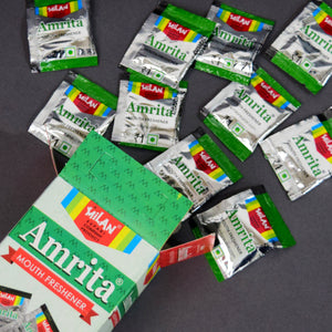 Amrita Mouth Freshener 50s - 1 box - Cleans your mouth - Covers bad odours - Ingredients help digestion - No artificial sweeteners - No artificial colour - No artificial flavour - Non supari - Ideal after meal mint -