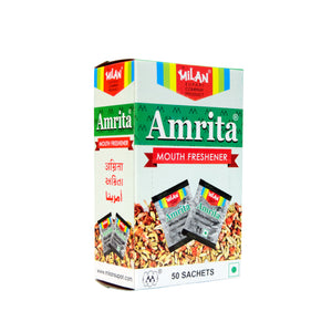 Amrita Mouth Freshener 50s - Non supari - Ideal after meal mint - Cleans your mouth - Covers bad odours - Ingredients help digestion - No artificial sweeteners - No artificial colour - No artificial flavour