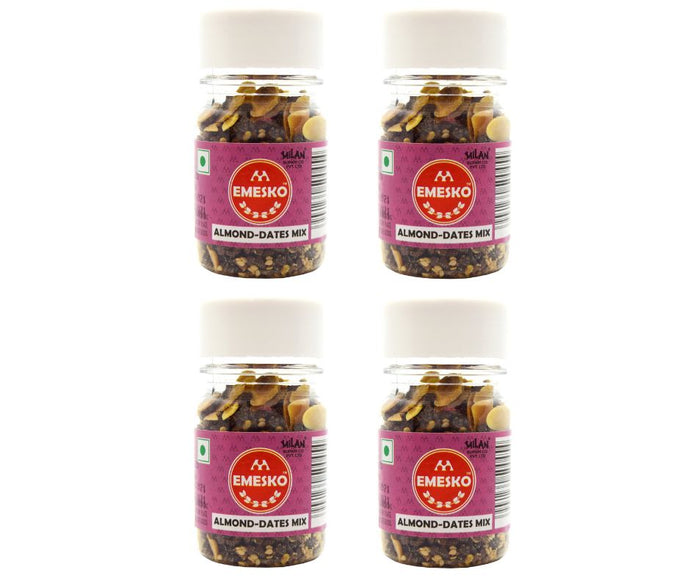 Emesko Almond-Dates Mix - 4 Bottles - Sweet, Savoury & Crunchy - No Sugar Added & Nothing Fried - Free Shipping