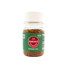 Load image into Gallery viewer, Emesko Dhana Dal - 1 Bottle - Lightly Salted Coriander Seeds - A New Twist on Your Favourite Childhood Snack - Easy to Carry