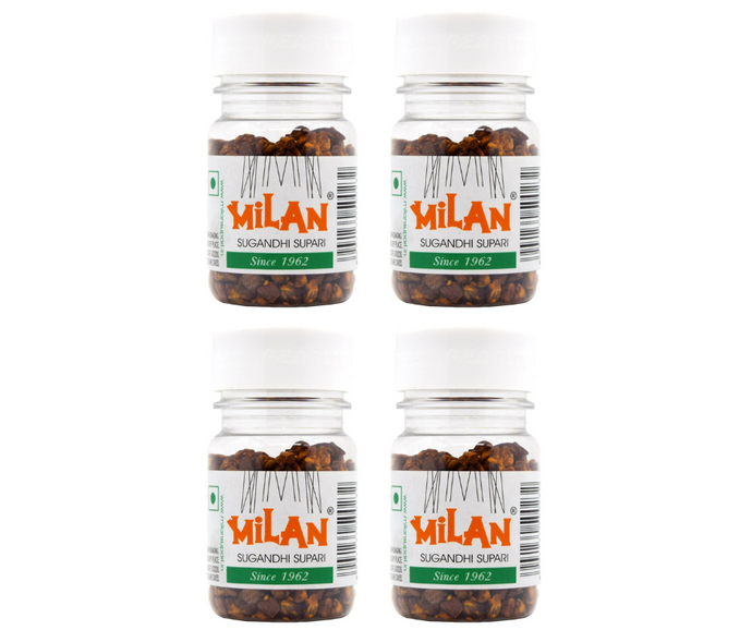 Milan Sugandhi Supari - 4 Bottles (75g each) - Original Flavour - Fine Quality Since 1962 - FREE SHIPPING