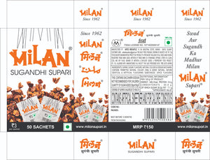 Milan Sugandhi Supari - 1 Box (50 sachets) - Original Flavour - Single Serving Sachets - Fine Quality Since 1962